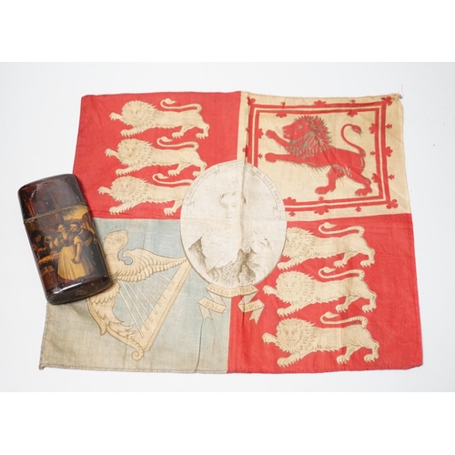 1550 - A 19th century Continental painted toleware cigar case and a Victoria Diamond Jubilee flag