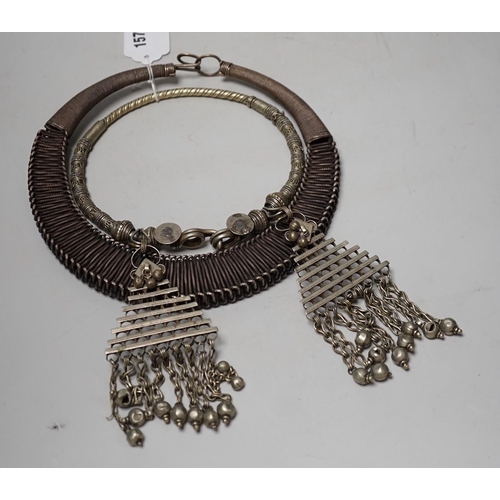 1570 - A Chinese Miao Hmong white metal wirework necklace and an Indian necklace