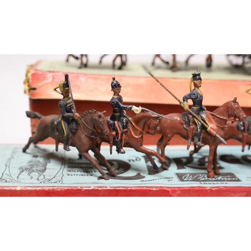 1582 - Britains set 203 Pontoon Section, in box, and Britains dragoons, now in set 32 box