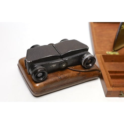 1585 - A pair of military binoculars, box of WWI and other medals, a silver card case and artist's box and ... 