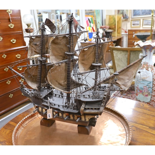 1590 - A model Man'o'war ship, 1937. Height 72cm