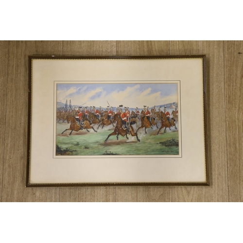 1656 - Richard Simkin (1840-1926), watercolour, Charging Cavalry, signed and dated 1874, 23 x 40cm