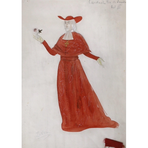 1659 - Doris Zinkeisen (1898-1991), pencil and watercolour, Costume design for Cardinal Pio di Amadori in T... 