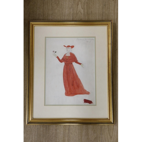 1659 - Doris Zinkeisen (1898-1991), pencil and watercolour, Costume design for Cardinal Pio di Amadori in T... 