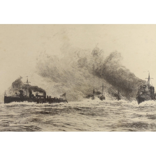 1668 - William Lionel Wyllie (1851-1931), drypoint etching, Warships at sea, signed in pencil, visible shee... 