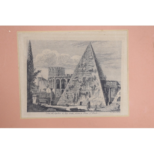 1673 - Antonio Acquaroni (1800-1874), five engravings, Topographical views, visible sheet 19 x 24cm