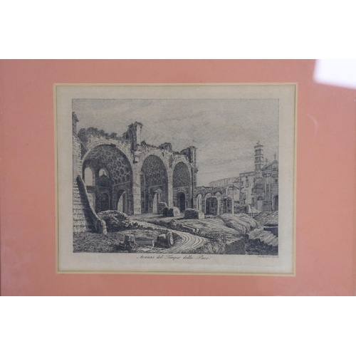 1673 - Antonio Acquaroni (1800-1874), five engravings, Topographical views, visible sheet 19 x 24cm