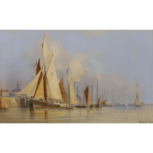 1684 - W. A. Earp (1830-1900), watercolour, Boulogne Harbour trawlers, signed, 14.5 x 23cm