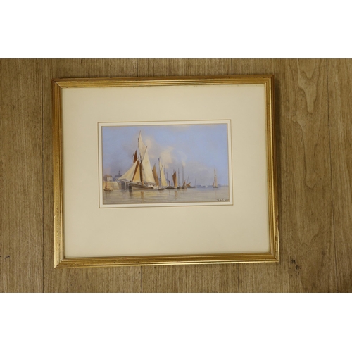 1684 - W. A. Earp (1830-1900), watercolour, Boulogne Harbour trawlers, signed, 14.5 x 23cm