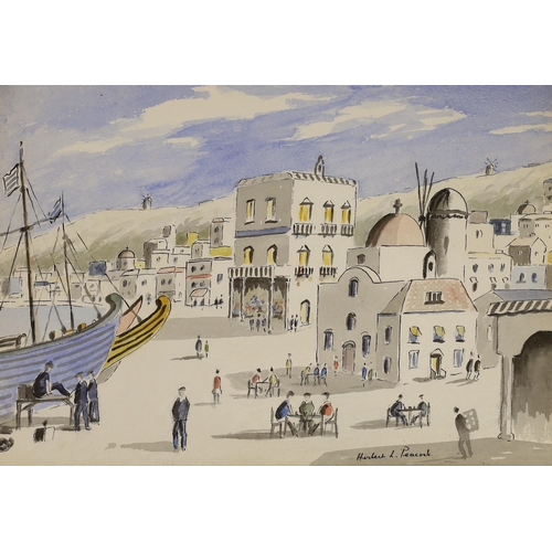 1685 - Herbert L. Peacock (1910-2011), ink and watercolour, 'On the Isle of Mykonos', signed, 24 x 34cm... 