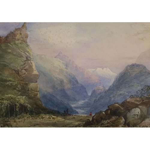 1688 - Claude Hulk (1865-1920), watercolour, Figures in a mountainous landscape, signed, 24 x 33cm and a co... 