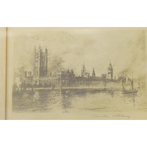 1690 - H.B. Andrews (fl.1920's), pencil drawing, 'Sergeants in Fleet Street', signed, 9.5 x 11cm, and three... 