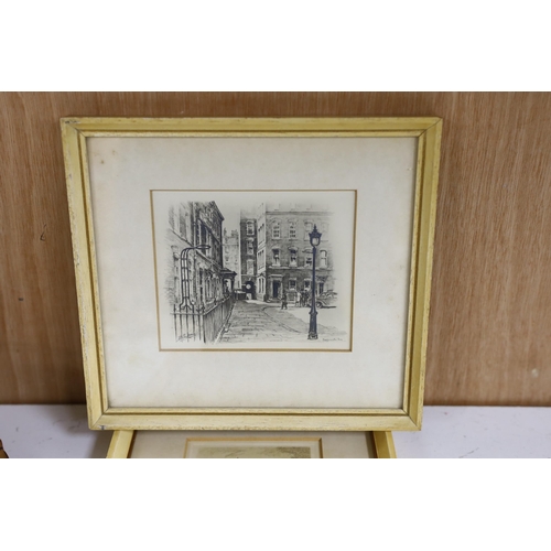 1690 - H.B. Andrews (fl.1920's), pencil drawing, 'Sergeants in Fleet Street', signed, 9.5 x 11cm, and three... 