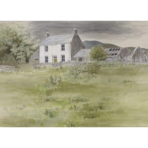 1694 - Rosemary Stubbs (20th C.), watercolour, Welsh farm and Snowdonia, signed, 38 x 52cm