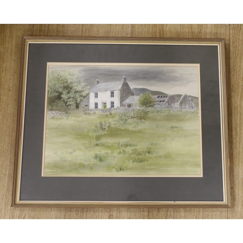 1694 - Rosemary Stubbs (20th C.), watercolour, Welsh farm and Snowdonia, signed, 38 x 52cm