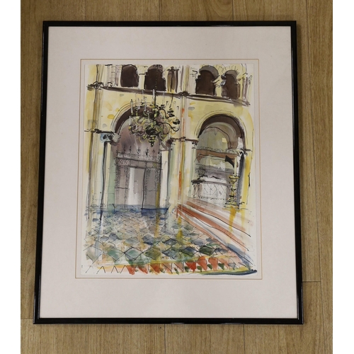 1696 - Ian Weatherhead (b.1932), ink and watercolour, Palazzo interior, signed, 50 x 40cm