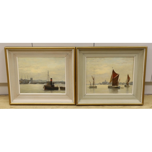 1702 - Albert Vavasour Hammond FRSA (1900-1985), pair of oils on board, 'Southwark' and 'Thames Barges', si... 