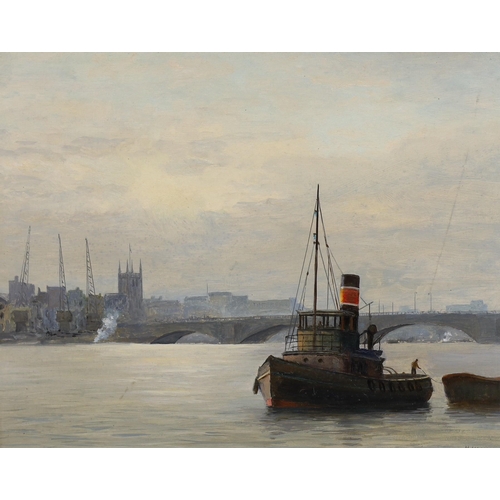 1702 - Albert Vavasour Hammond FRSA (1900-1985), pair of oils on board, 'Southwark' and 'Thames Barges', si... 