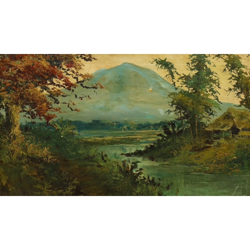 1711 - Asian School, pair of oils on canvas, River landscapes, 47 x 79cm