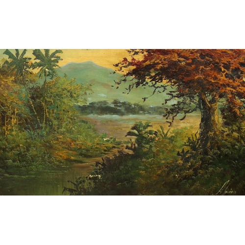 1711 - Asian School, pair of oils on canvas, River landscapes, 47 x 79cm