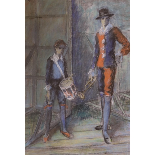 1712 - FR, pastel, Study of two musicians, monogrammed, 58 x 40cm