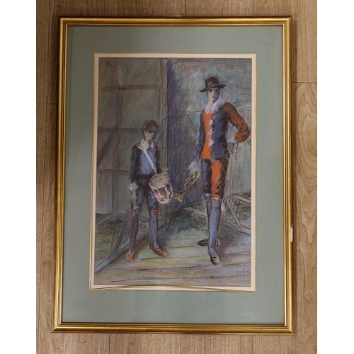 1712 - FR, pastel, Study of two musicians, monogrammed, 58 x 40cm