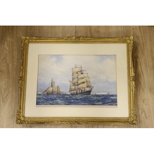 1716 - Circle of Frederick James Aldridge, watercolour, Shipping at sea, bears signature, 35 x 54cm