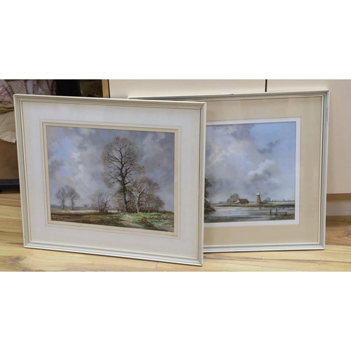 1717 - Richard Tearoe (20th C.), pair of pastels, 'Break in the clouds' and 'Windmill in a landscape', sign... 