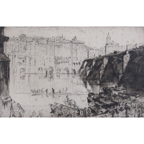 1726 - Sir Frank Brangwyn (1867-1956), drypoint etching, Italian riverside houses, signed in pencil, 35 x 5... 