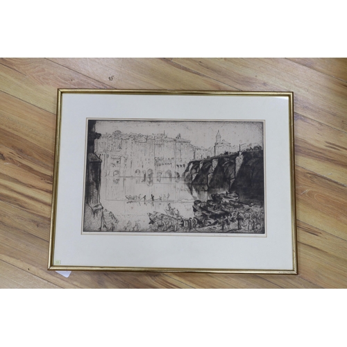 1726 - Sir Frank Brangwyn (1867-1956), drypoint etching, Italian riverside houses, signed in pencil, 35 x 5... 