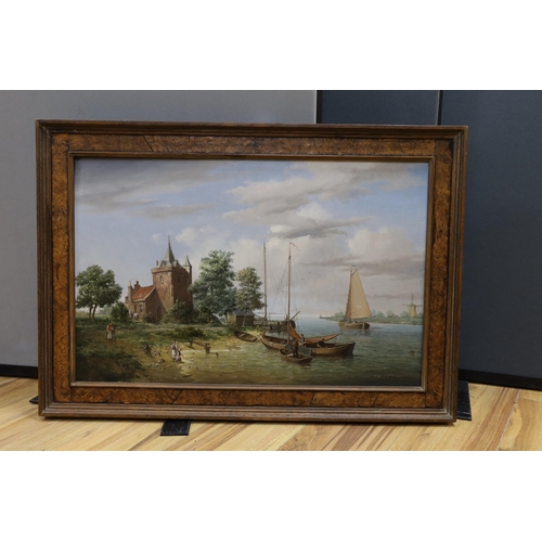 1732 - A. de Groote (1892-1947), oil on panel, Dutch estuary scene, signed, 42 x 66cm