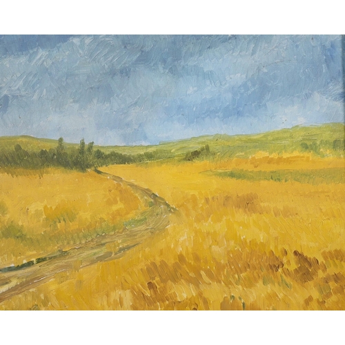 1741 - Modern British, oil on canvas, Cornfield in summer, indistinctly signed Neil S.., 24 x 28cm