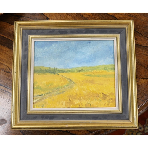 1741 - Modern British, oil on canvas, Cornfield in summer, indistinctly signed Neil S.., 24 x 28cm