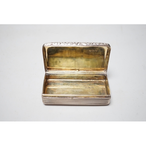 1803 - A late George IV engraved silver rectangular snuff box, with wriggle work decoration, William Simpso... 