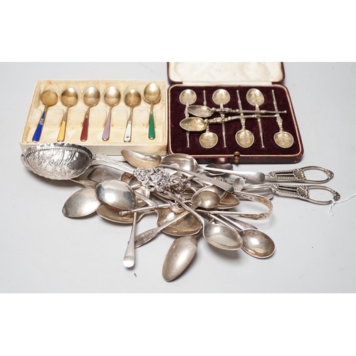 1805 - A pair of George V silver grape shears, George Howson, Sheffield, 1912, together with a small quanti... 