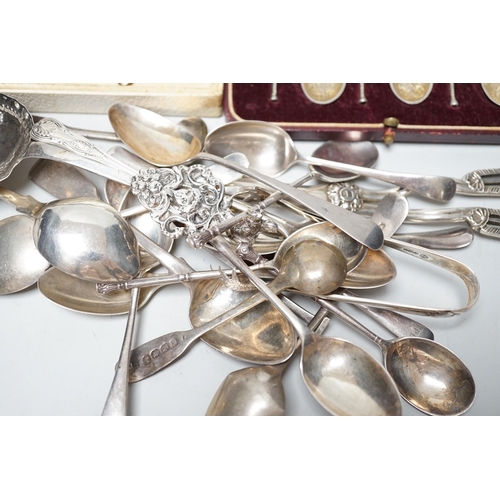 1805 - A pair of George V silver grape shears, George Howson, Sheffield, 1912, together with a small quanti... 