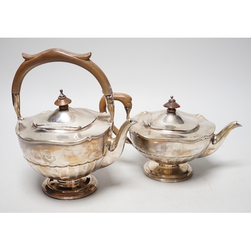 1816 - A George V silver tea kettle and teapot by Walker & Hall, Birmingham, 1919 & 1922, kettle height 20.... 