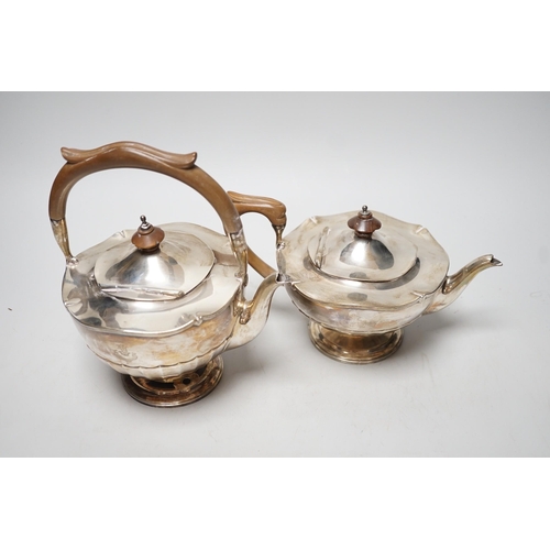 1816 - A George V silver tea kettle and teapot by Walker & Hall, Birmingham, 1919 & 1922, kettle height 20.... 