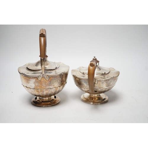 1816 - A George V silver tea kettle and teapot by Walker & Hall, Birmingham, 1919 & 1922, kettle height 20.... 