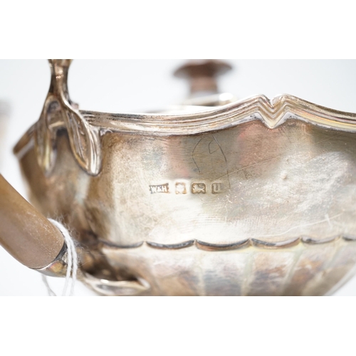 1816 - A George V silver tea kettle and teapot by Walker & Hall, Birmingham, 1919 & 1922, kettle height 20.... 