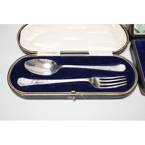 1820 - A cased George V silver christening trio, by Walker & Hall, Sheffield, 1925 and a cased silver chris... 