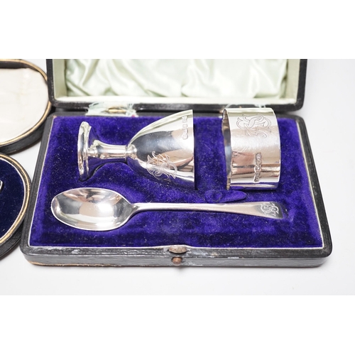 1820 - A cased George V silver christening trio, by Walker & Hall, Sheffield, 1925 and a cased silver chris... 