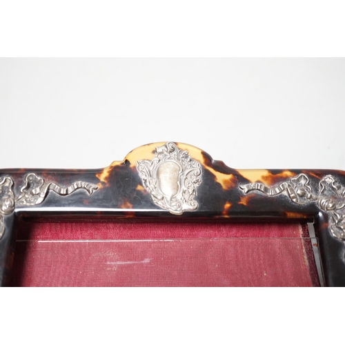 1832 - An Edwardian silver mounted tortoiseshell photograph frame, import marks for London, 1909, width 15.... 