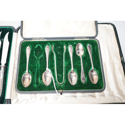 1834 - A cased set of twelve silver handled dessert knives, six seal-top teaspoons, five (ex 6) teaspoons a... 