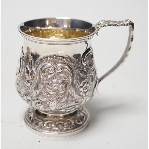 1838 - A George  IV embossed silver baluster christening cup, London, 1828, 82mm, 3.4oz.