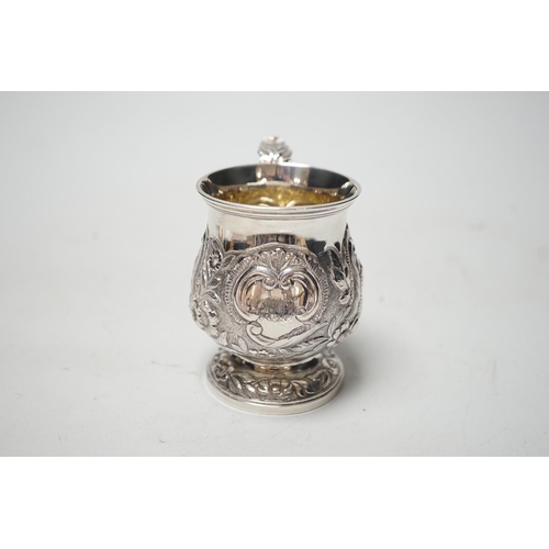 1838 - A George  IV embossed silver baluster christening cup, London, 1828, 82mm, 3.4oz.