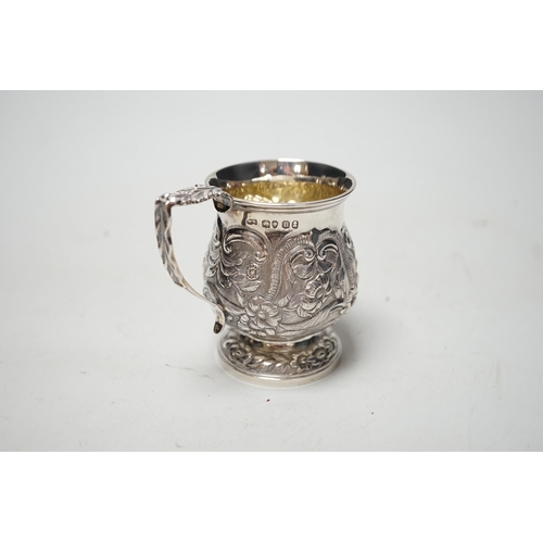 1838 - A George  IV embossed silver baluster christening cup, London, 1828, 82mm, 3.4oz.