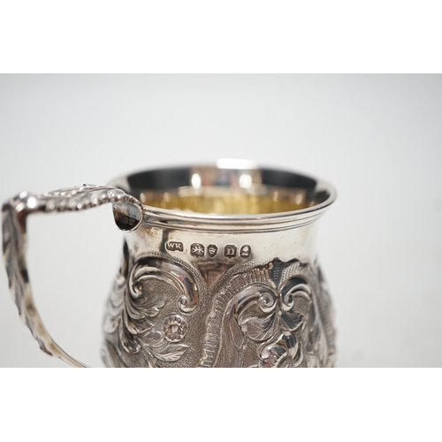 1838 - A George  IV embossed silver baluster christening cup, London, 1828, 82mm, 3.4oz.