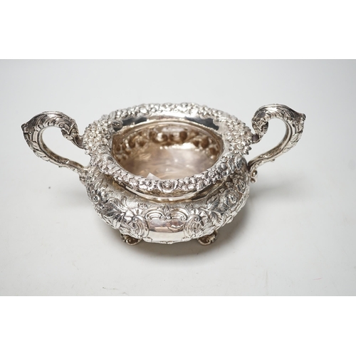 1841 - A William IV Irish cast silver two handled sugar bowl, Dublin 1833, by Richard Sawyer, 23.9cm over h... 