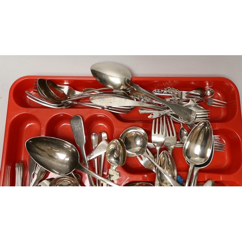 1856 - A large quantity of mixed silver cutlery, various dates, makers and patterns, including a George III... 